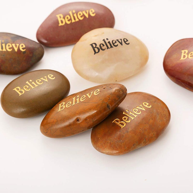 ROCKIMPACT 50PCS Believe Believe Stone Engraved Rocks Inspirational Gifts Prayer Stones Zen Chakra Gratitude Rocks Palm Pocket Motivation Encouragement Rocks Wholesale Believe Rock, 2"-3" Each - Image 4